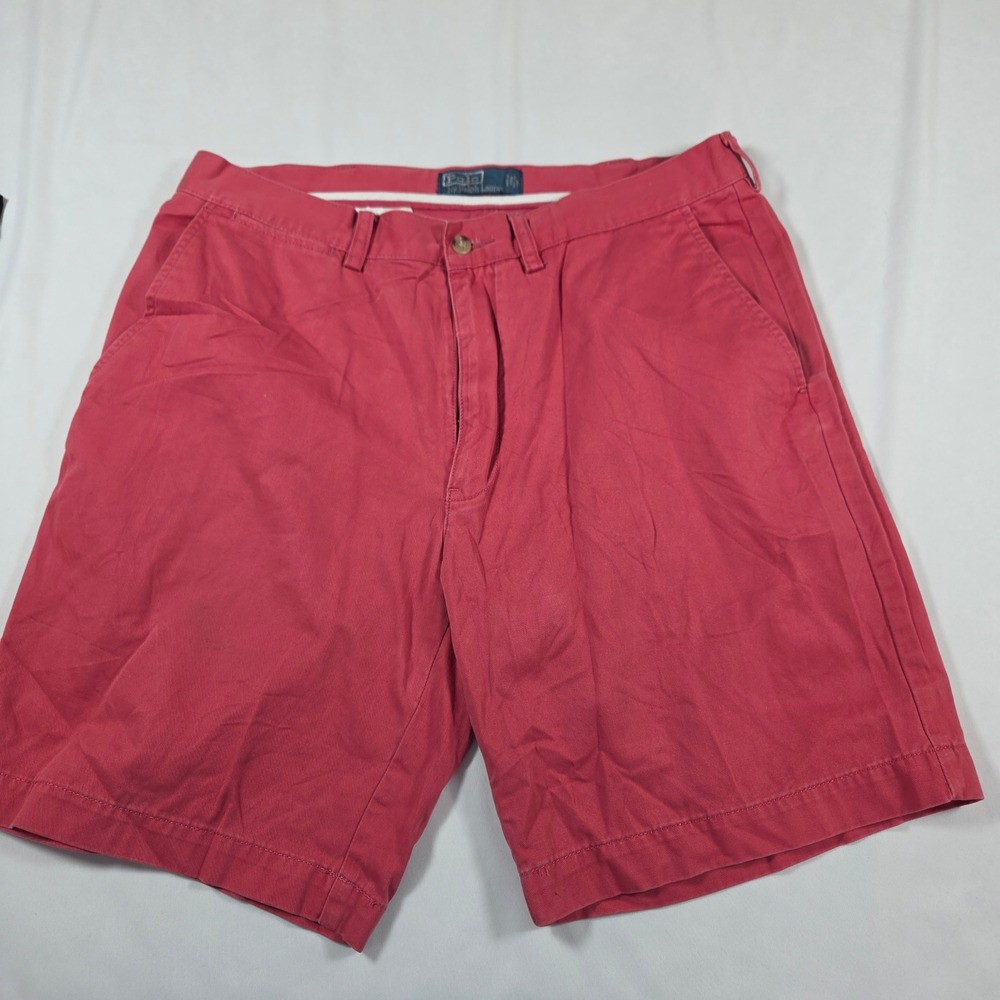 Polo Ralph Lauren Mens Classic Polo Chino Shorts Pink Cotton‎ Size 35 Flat Front